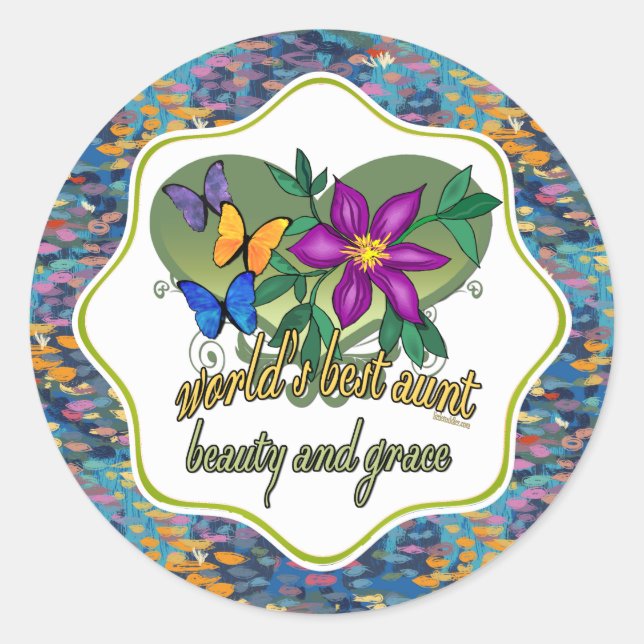 World's Best Aunt Beauty and Grace Classic Round Sticker (Front)