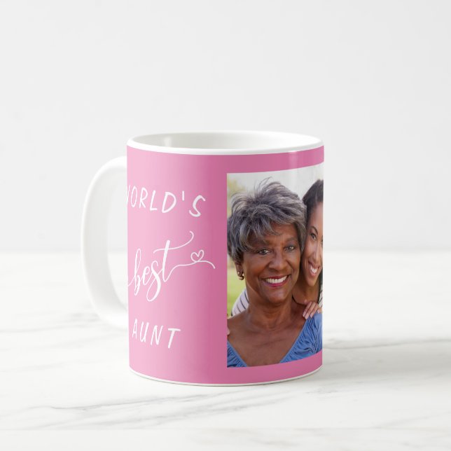 World's Best Aunt Personalised Photo Pink Coffee Mug (Front Left)