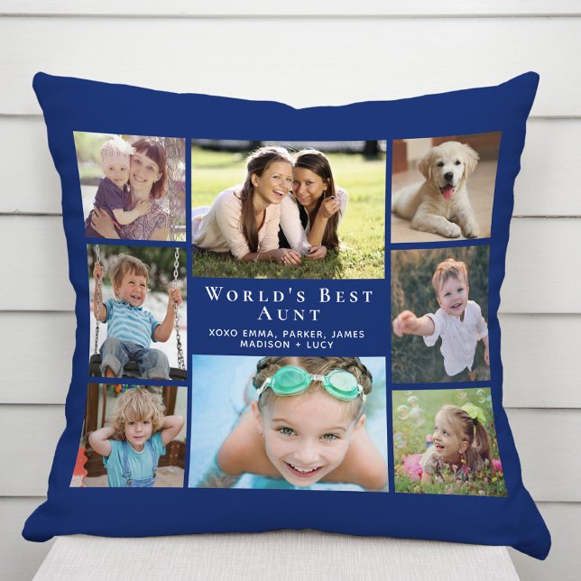 World's Best Aunt Photo Collage Blue Cushion (Creator Uploaded)