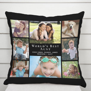 World's Best Aunt Photo Collage Personalised Black Cushion