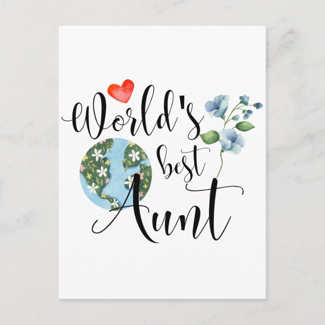 World's Best Aunt Sentimental Watercolor Flowers Postcard (Front)
