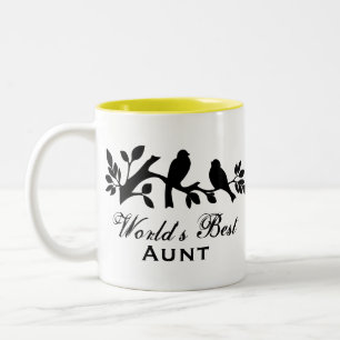 World's Best Aunt sparrows silhouette branch mug