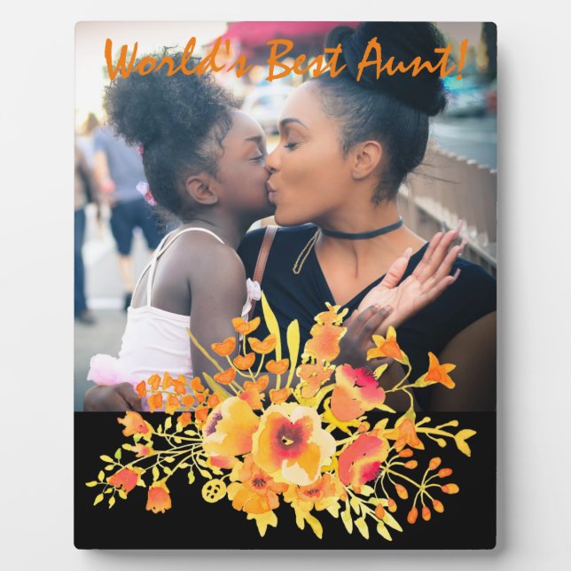 "World's Best Aunt" & Tangerine Wildflowers Plaque (Front)