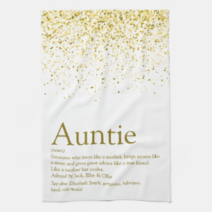 World's Best Auntie Aunt Definition Gold Glitter Tea Towel
