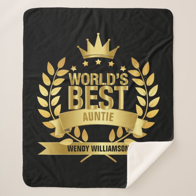 World's Best Auntie Aunt Gold Black Sherpa Blanket (Front)