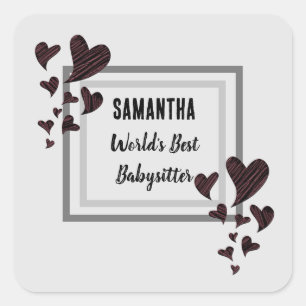 Worlds Best Babysitter Hearts Childcare Nanny Square Sticker
