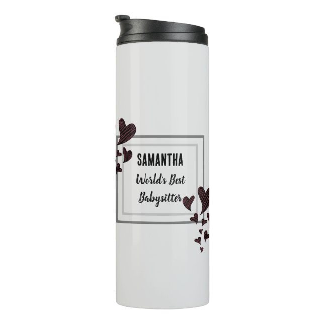 Worlds Best Babysitter Hearts Childcare Nanny Thermal Tumbler (Rotated Right)
