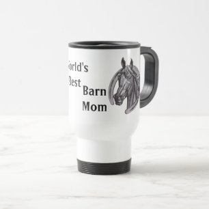 Worlds Best Barn Mum Sketch Black White Horse Travel Mug