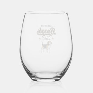 Worlds Best Beagle Dad Vintage Dog Stemless Wine Glass