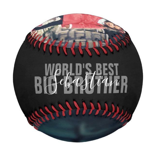 Worlds Best Big Brother Personalised Photo Text Baseball (Back)