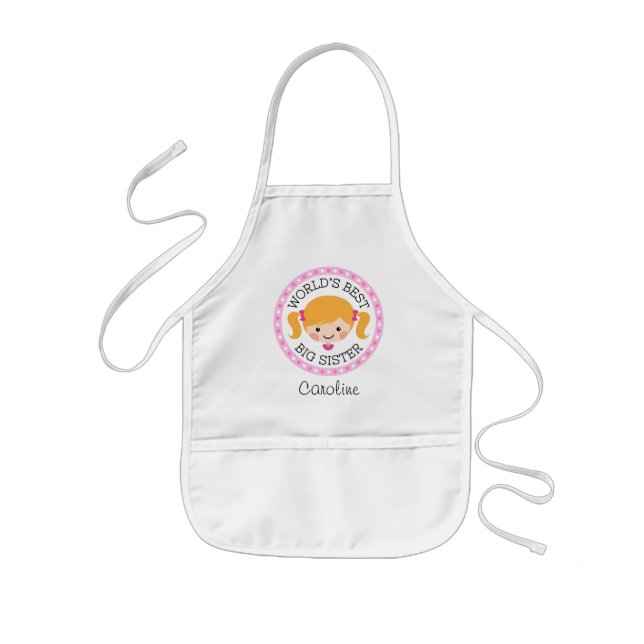 Worlds best big sister cartoon girl blonde hair kids apron (Front)