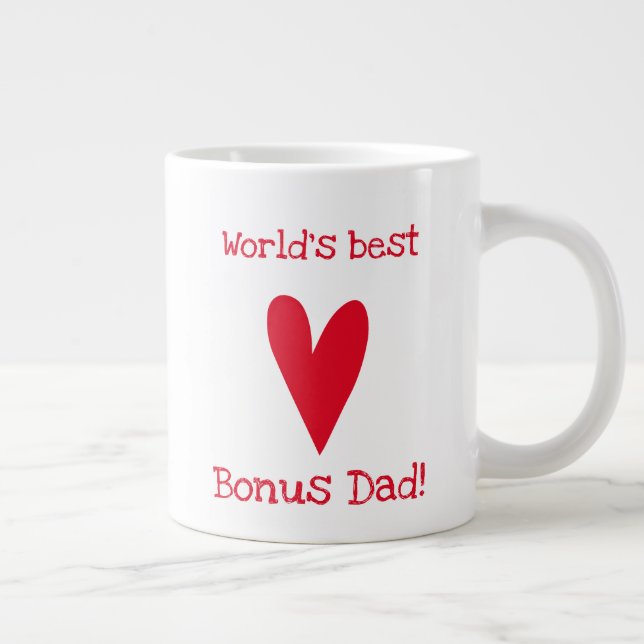 World's Best Bonus Dad! | Red Heart Father's Day Large Coffee Mug (Right)