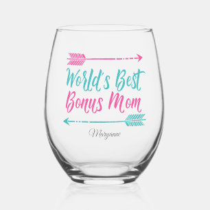World's Best Bonus Mom Personalized Mother's Day Stemless Wine Glass