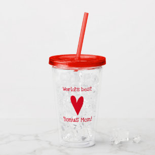 World's Best Bonus Mum! Red Heart Mother's Day Acrylic Tumbler