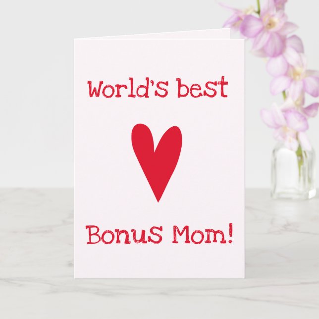 World's Best Bonus Mum! | Red Heart Mother's Day Card (Orchid)