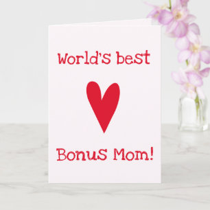 World's Best Bonus Mum!   Red Heart Mother's Day Card