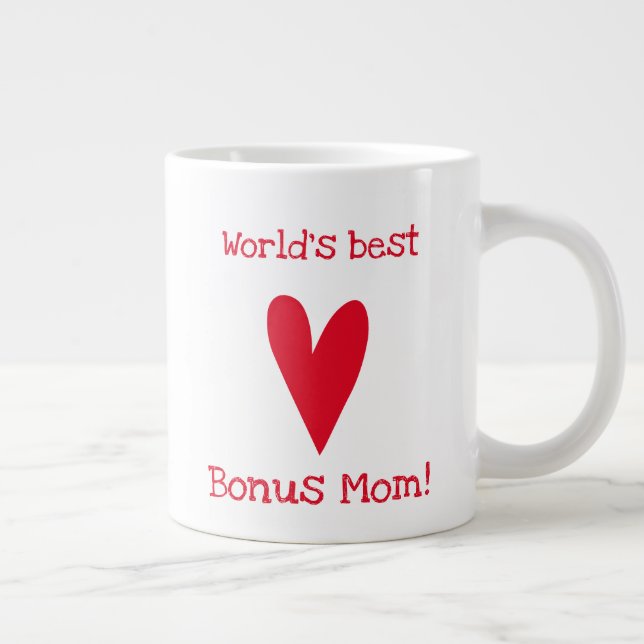 World's Best Bonus Mum! | Red Heart Mother's Day Large Coffee Mug (Right)