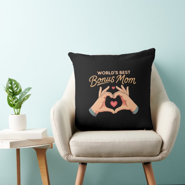 World's Best Bonus Mum Stepmom | Heart Hands Gift Cushion (Chair)