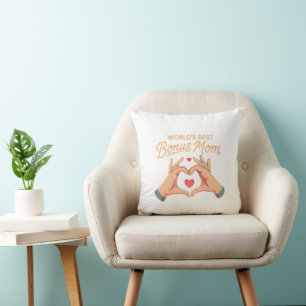 World's Best Bonus Mum Stepmom   Heart Hands Gift Cushion