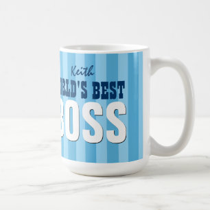 World's Best BOSS Blue Stripes Custom Name V11A Coffee Mug