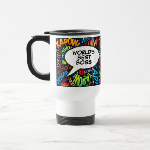 World's Best Boss Fun Modern Retro Comic Book Travel Mug