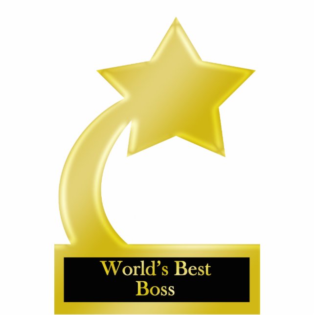World's Best Boss, Gold Star Award Trophy Standing Photo Sculpture (Front)