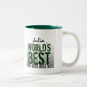 World's Best Boss Grunge Lettering Black Green 005 Two-Tone Coffee Mug