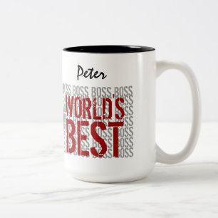World's Best Boss Grunge Lettering Custom Name B22 Two-Tone Coffee Mug