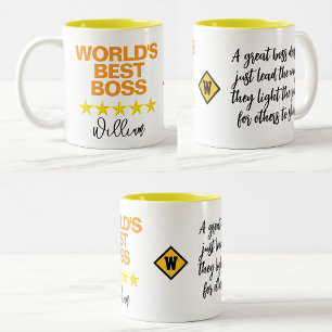 World's Best Boss Mug   Custom Name Initial Quote