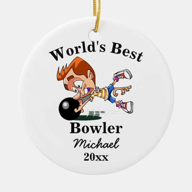 World's Best Bowler Ceramic Tree Decoration (Front)