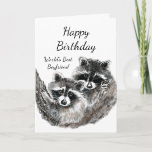 World's Best Boyfriend Birthday Racoon Animals Card