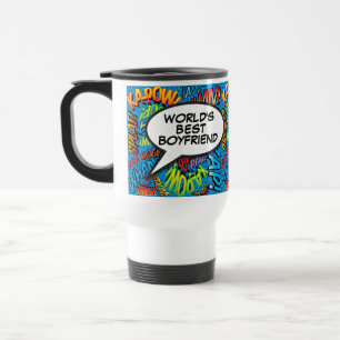 World's Best Boyfriend Fun Retro Comic Book Blue Travel Mug