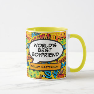 World's Best Boyfriend Name Comic Book Fun Retro Mug