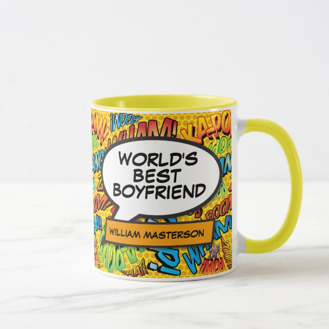 World's Best Boyfriend Name Comic Book Fun Retro Mug (Right)
