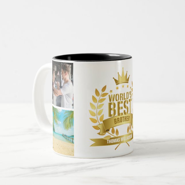 World's Best Brother 4 Photo Collage Two-Tone Coffee Mug (Front Left)