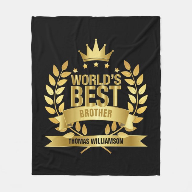 World's Best Brother Black and Gold Fun Fleece Blanket (Front)