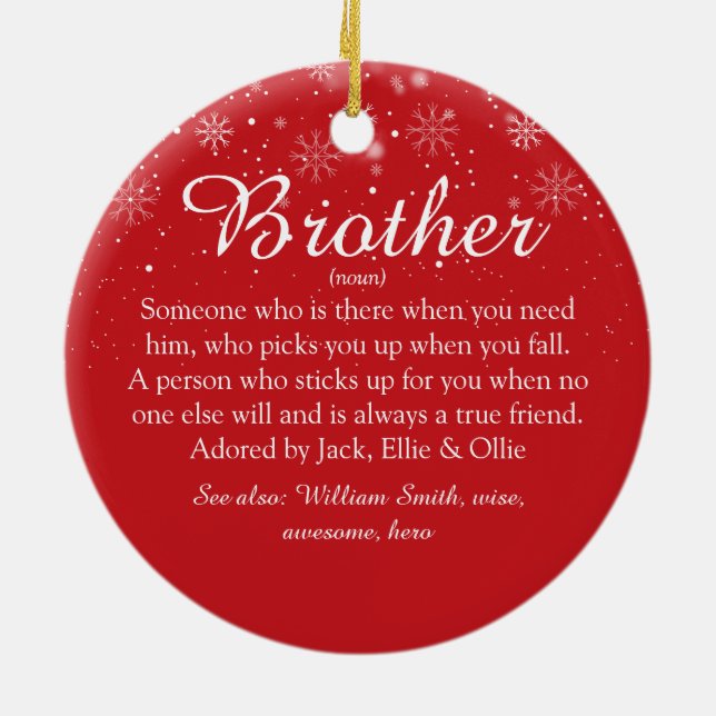 World's Best Brother Definition Photo Christmas Ceramic Tree Decoration (Back)