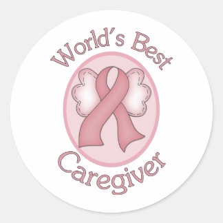 World's Best Caregiver Breast Cancer Pink Ribbon Classic Round Sticker