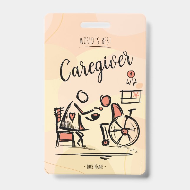 World's Best Caregiver & Person in Wheelchair ID Badge (Front)