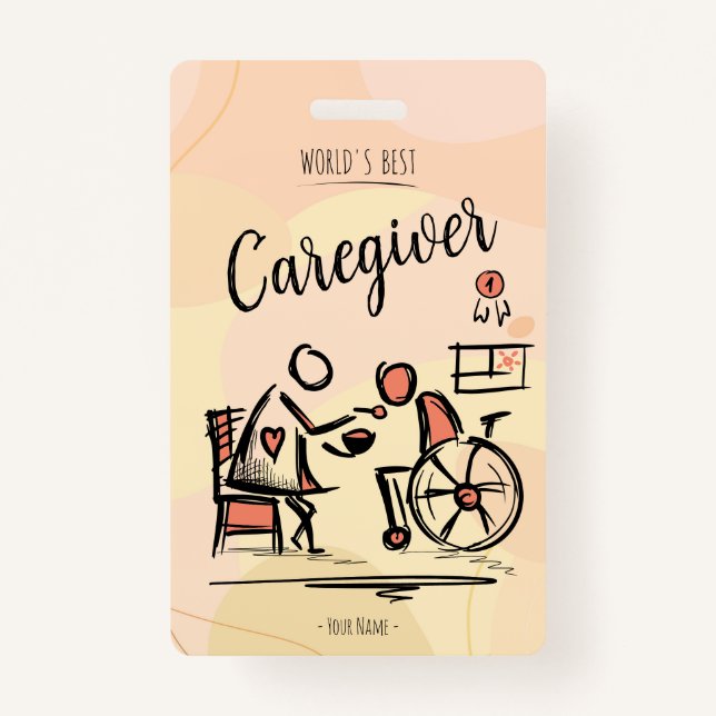 World's Best Caregiver & Person in Wheelchair ID Badge (Front)