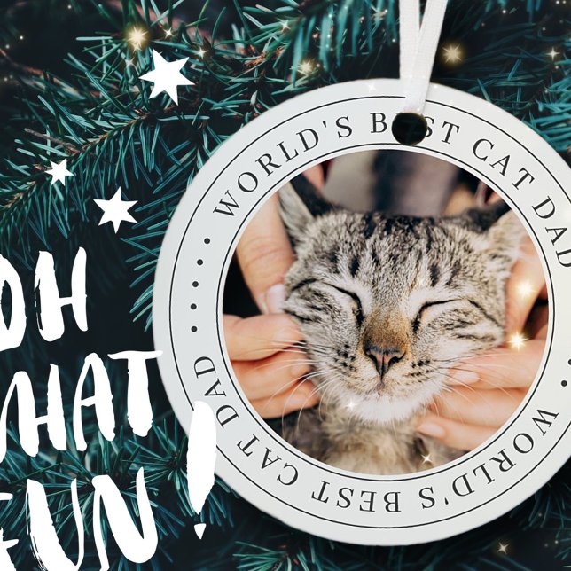 World's Best Cat Dad Classic Simple Photo Metal Tree Decoration (Creator Uploaded)