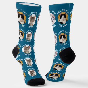 World's Best Cat Dad – Custom 3 Cat Photos Blue Socks
