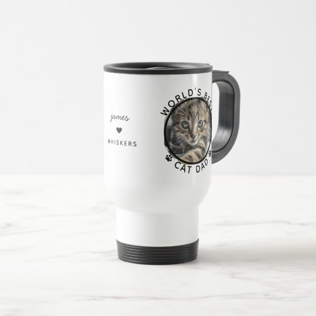 World's Best Cat Dad Custom Name Pet Photo Travel Mug (Front Right)