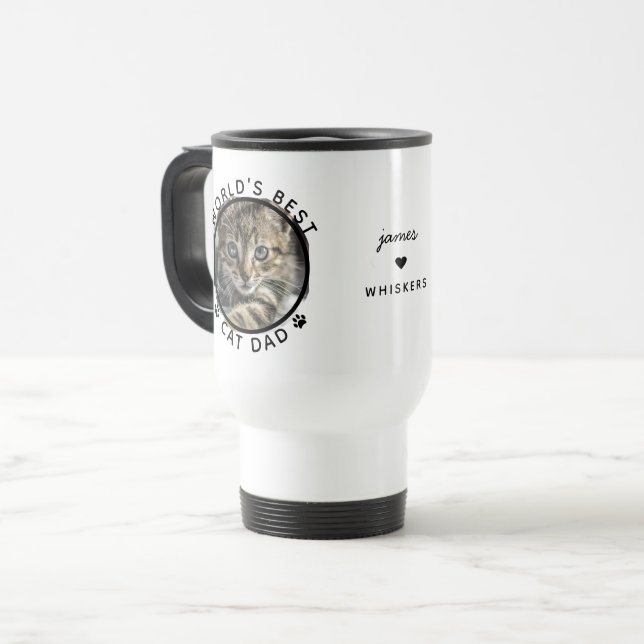 World's Best Cat Dad Custom Name Pet Photo Travel Mug (Front Left)