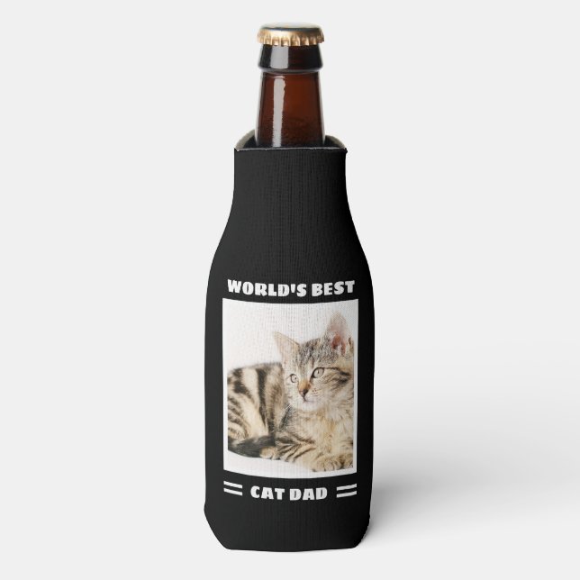 World's Best Cat Dad Custom Photo Personalised Bottle Cooler (Bottle Front)