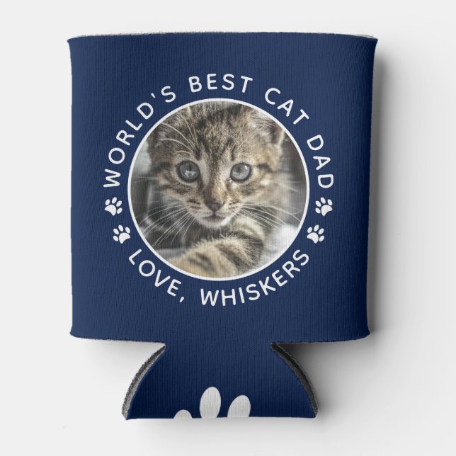 World's Best Cat Dad Cute Personalised Pet Photo Can Cooler (Front)
