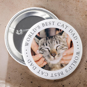 World's Best Cat Dad Elegant Simple Custom Photo 6 Cm Round Badge