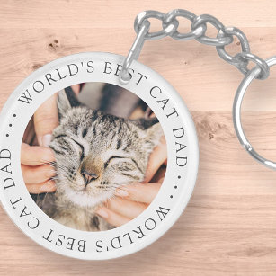 World's Best Cat Dad Elegant Simple Custom Photo Key Ring