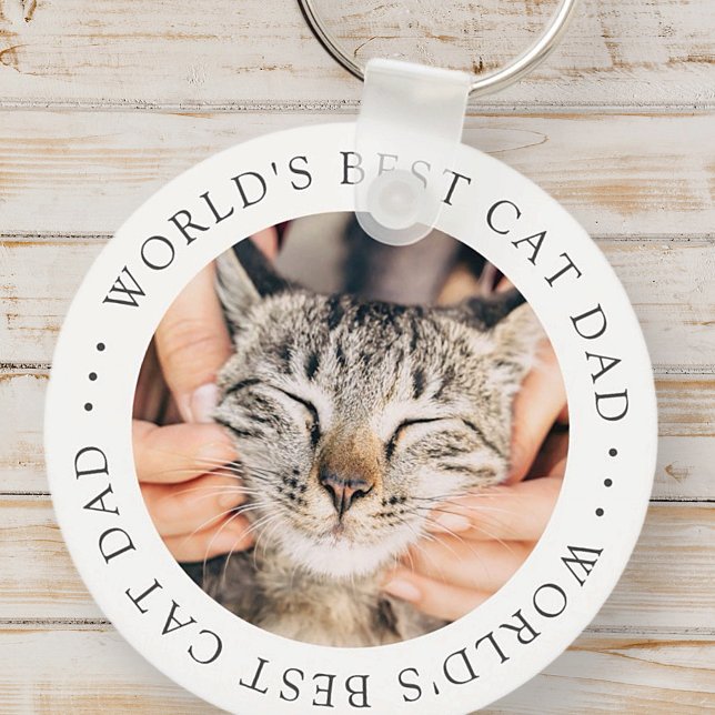 World's Best Cat Dad Elegant Simple Custom Photo Key Ring (Creator Uploaded)