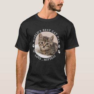World's Best Cat Dad Paw Prints Custom Pet Photo T-Shirt